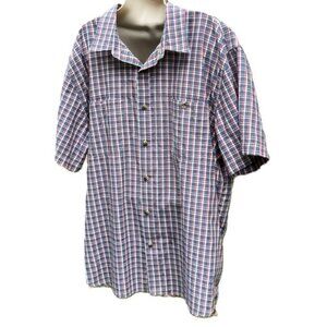 G. H. Bass and Co Button Down Short Sleeve Red White Blue Checker Plaid Men XL